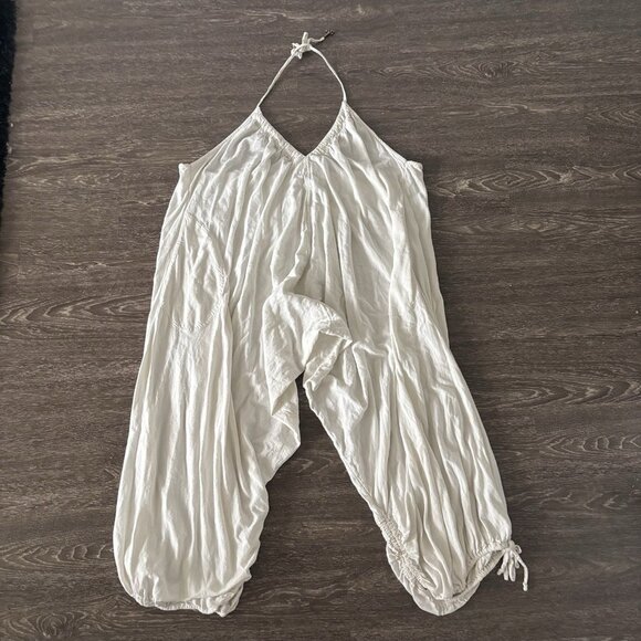 Free People Harem Pants Jumpsuit Playsuit Womens M Ivory Boho Hippie Lagenlook - Picture 4 of 16